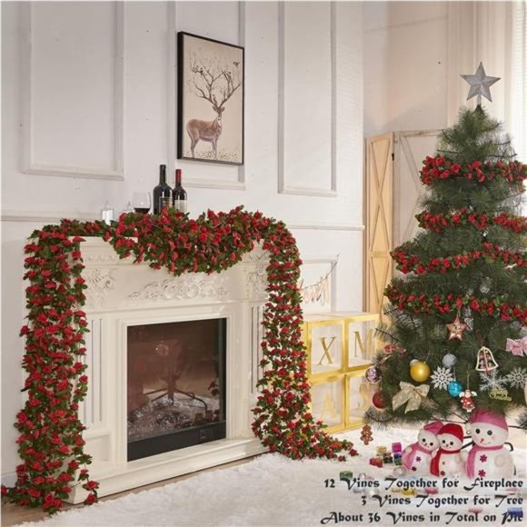 8 Pcs 66FT Flower Garland, Artificial Rose Vine Flowers with Green Leaves - Picture 3 of 6